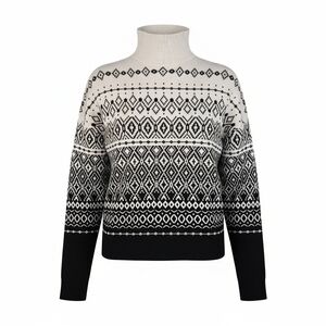 Joie Fair Isle Black and Grey Mock Neck Sweater Small